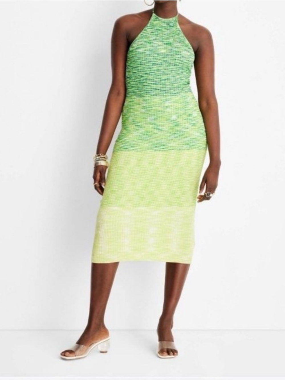 Future Collective Sleeveless Halter Midi Dress in Lime Green